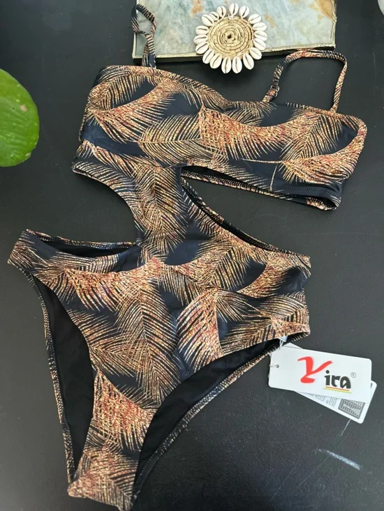 Yira new palm leaf print swimsuit cut-out one-piece style size small - Picture 2 of 7